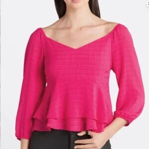 The Greater Good Pink Capri Peplum Ruffle Blouse Size XL